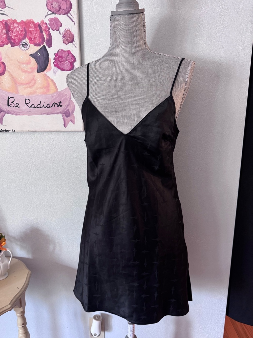 Cesare Paciotti Black Satin sleep Dress iconic dagger SIZE 12 NWT
